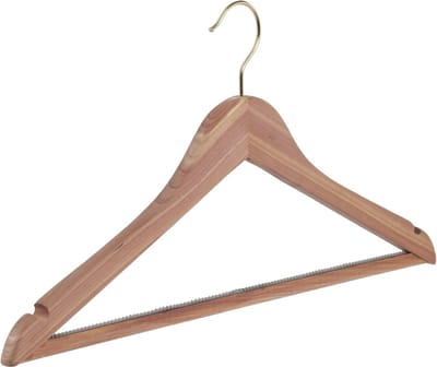 De Kledinghanger Gigant - Kledinghanger - Volwassenen - Z156/45HR - 50 Stuks - Blousehanger - Shirthanger - Anti Motten - Cederhout - Ongelakt - Rokinkepingen - Anti-slip Broeklat - Messinghaak - 45 cm - Kleerhanger (Z156/45HR_10_R/50)