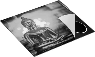 Chefcare Inductie Beschermer Gouden Boeddha Beeld - Zwart Wit - 60x50 cm - Afdekplaat Inductie - Kookplaat Beschermer - Inductie Mat