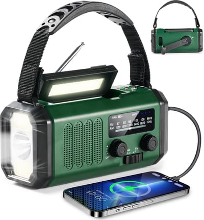 YONO Noodradio Solar Opwindbaar - Batterij Oplaadbaar 20.000mAh - Powerbank Zonneenergie - Draagbare Radio - Zaklamp - Survival Noodpakket