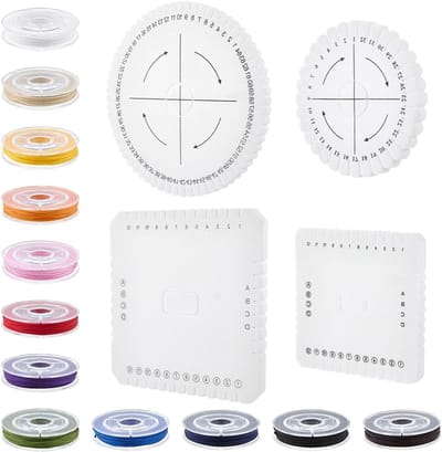 4-delige Kumihimo Disc Armband Maakset, Ronde en Vierkante Vriendschapsarmband Disc met 12 Rollen Nylon Draad in 12 Kleuren voor DIY Armband Weven