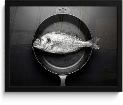 Poster in lijst - Fotolijst 40x30 cm - Posters - Pan - Vis - Zwart - Wit - Posterlijst zwart - Decoratie - Wanddecoratie woonkamer - Muurdecoratie slaapkamer