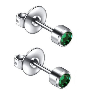 Caflon 4mm titanium oorknopjes voor oorschieter hypoallergeen steriel verpakt met groen kristal steentje geboortesteen mei smaragd