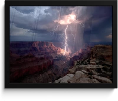 Poster in lijst - Fotolijst 40x30 cm - Posters - Bliksem - Wolken - Canyon - Posterlijst zwart - Decoratie - Wanddecoratie woonkamer - Muurdecoratie slaapkamer