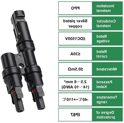 Y Plug Male/Female, T Type Solar Connector voor Zonne-energie, Duurzame Solar Kabel Plug en Accessoires