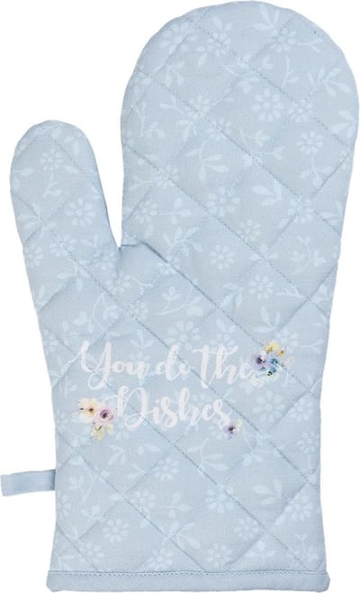 Clayre & Eef Ovenwant 16x30 cm Blauw Katoen Bloemen Ovenhandschoen
