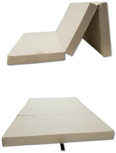 Opvouwbaar Matras 180 x 65 x 7 cm – Beige Slaapmat, Vloerstoel en Poef in Één – Uitklapbaar Logeermatras met Afneembare Hoes