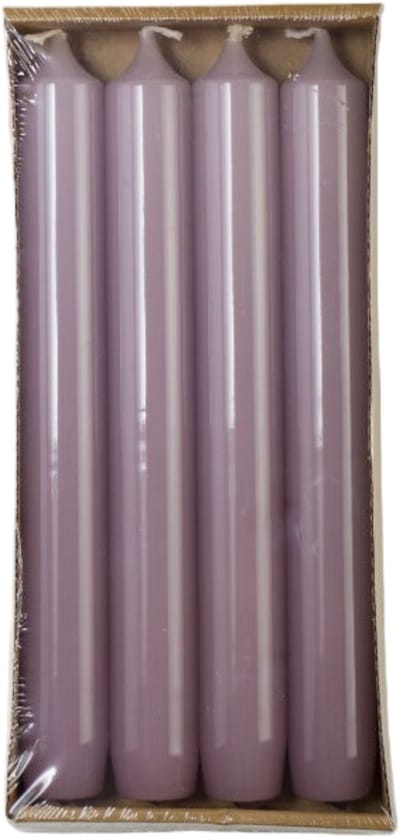 Rustik Lys - Dinerkaarsen 'Hoogglans' - Mauve (Set van 4, 2.1 x 19cm)