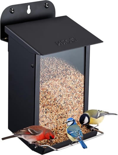 Wandgemonteerde vogelvoederbak met 2 poorten, 0,6 kg, zwart - Perfect voor tuinen en balkons