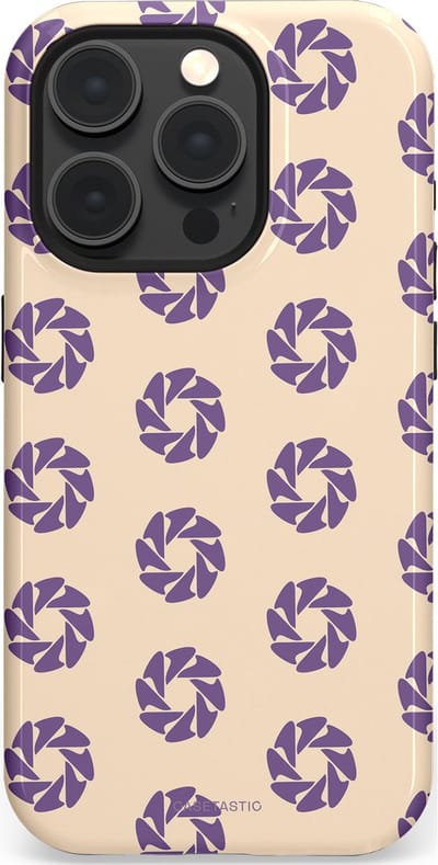 Casetastic hoesje geschikt voor Apple iPhone 15 Pro - MagSafe - Dubbellaagse bescherming - Paarse Cirkels op het Zand - Fashion Case - Crème Lavendel Zilver
