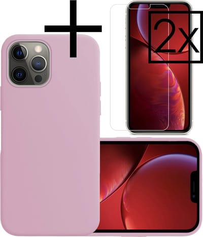 Hoesje - Met 2x Screenprotector - Geschikt voor Apple iPhone 13 Pro - Sterk & Shockproof - Back Cover - Siliconen Case - Telefoon Hoes - Lila