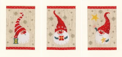 Vervaco - Wenskaart kit - Kerst - Kerstkabouters set van 3 - PN-0184428 - Borduren - Borduurpakket - Borduurpakket volwassenen - Borduurpakket kind