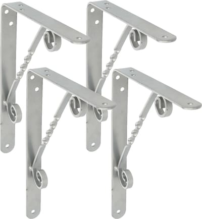 AMIG Plankdrager/steun/beugel Decoratief - 4x - metaal - zilvergrijs - H150 x B125 mm - Tot 145 kg - boekenplank steunen