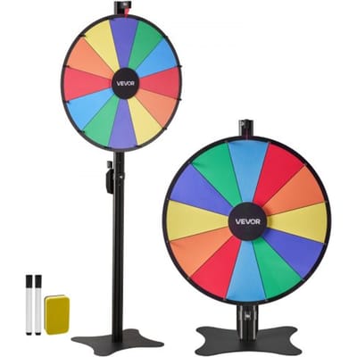 VEVOR 24-Inch Draaiwiel met 12 Gleuven, Standaard, Afwasbaar Oppervlak en 2 Markers, In Hoogte Verstelbaar, Roulette-Draaiwiel, Kansspel voor Feesten, Cafés, Kermissen en Festivals