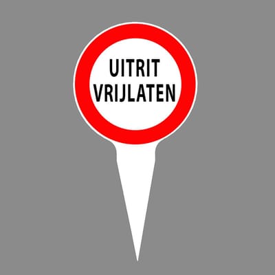 Uitrit vrijlaten bordje – In- en uitrit vrijhouden – Parkeerverbod – Opritbord – Steekbordje voor tuin en oprit – Duurzaam 3D-geprint kunststof – Ø 15 cm