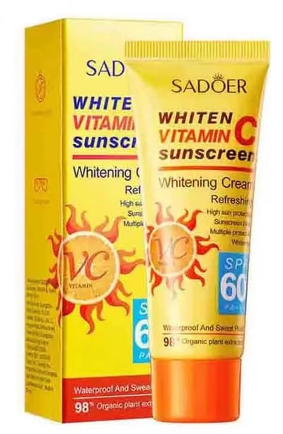 SADOER Zonnebrand Creme SPF 60+ | Vitamine C Sunscreen | Gezicht & Lichaam | UVA UVB PA+++ Bescherming | Anti Aging Zonnecrème | Hydraterende Sunblock Lotion | Sport Outdoor Strand Vakantie | 98% Organisch | Waterbestendig & Zweetproof
