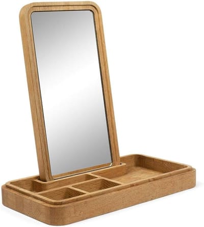 Spiegel Opbergdoos - Sieradenkistje Vakken - Multifunctioneel Opbergen - Afneembare Spiegel - 32x17cm - Zwart Eiken