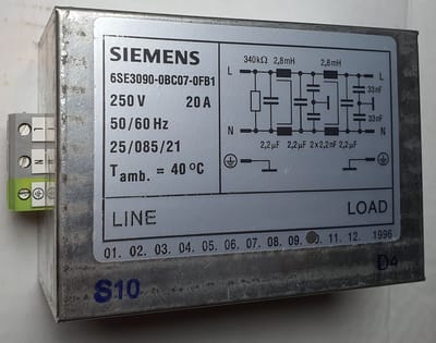 20A 250V EMC/RFI netfilters, 2-stage, Siemens 6SE3090-0BC07-0FB1 ofwel B84142B20R2, RFI filters