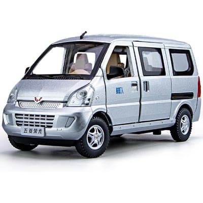 1/24 Wuling Rongguang Van Auto Model Speelgoed Diecast Legering Metaal Pull Back 6 Deuren Geopend Minibus Voertuig Voor Jongens Cadeaus Collectie