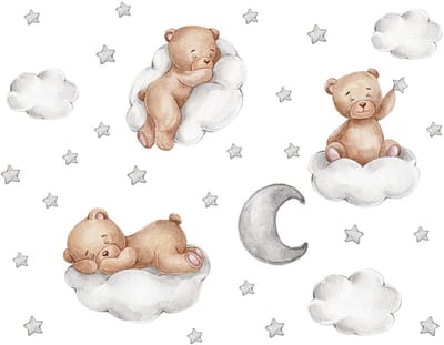 Dailygoods - Teddybeer Muurstickers - Schattige Wanddecoratie - Kindervriendelijk - Baby- en Kinderkamer - Muurstickers Met Sterren en Maan - Perfect...