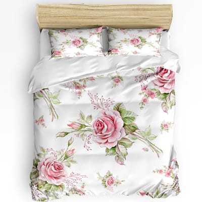Ensemble de Literie 3 pièces Vinatge Fleur Rose Rouge Textile Maison Housse de Couette Taie d'Oreiller Garçon Enfant Adolescent Fille Ensemble de Housses de Literie 140x200cm 3pcs