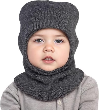muis - beanie - Gebreide Kindermuts - Capuchon - Sjaal - Warme skimuts - Beanie- Warme sjaal - Volledige dekking - Oorwarmers voor peuters van 1-6 jaar - Gezichts- en nekmuts - Jongens en meisjes - - Koud weer - Grijs