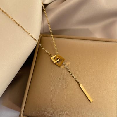 L316 Roestvrij Staal Vierkante In elkaar grijpende Hanger Ketting Voor Vrouwen Eenvoudige Delicate Vrouwelijke Sieraden Groothandel brown