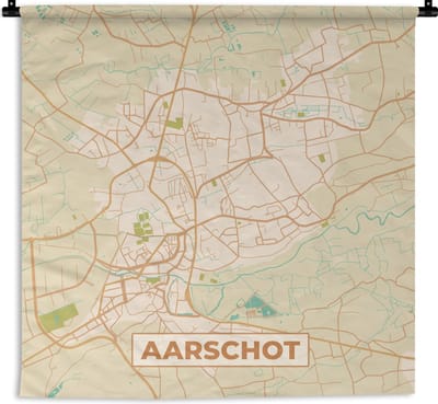 Wandkleed - Wanddoek - Aarschot - Kaart - Plattegrond - Vintage - Stadskaart - 180x180 cm - Wandtapijt