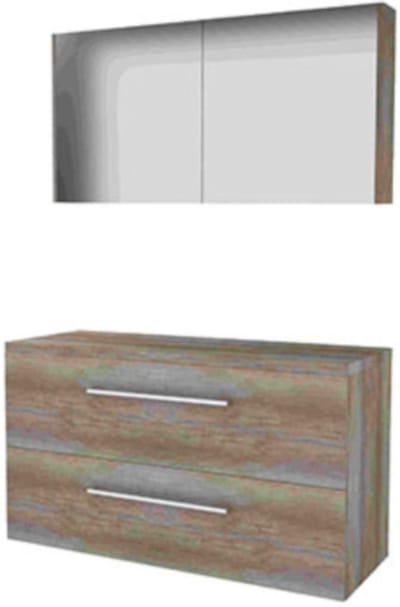 Basic-Line Comfort 46 Badkamermeubelset - 120 x 46 cm - Met Grepen - 2 Lades - Wastafelblad - Spiegelkast - Scotch Oak
