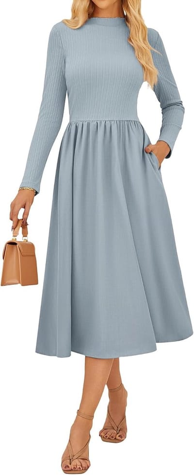 Gebreide Jurk - Lange Mouwen - Casual Gebruik - Met Praktische Zakken - Midi Lengte - Effen