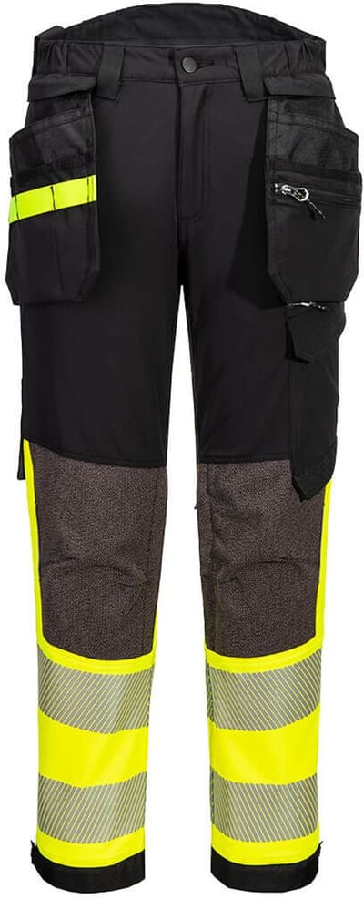 Portwest EV4 Hi-Vis stretch broek met afneembare holsterzak klasse 1 EV442 - Geel/Zwart - 28