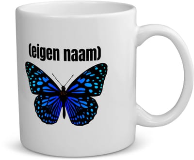Akyol - blauwe vlinder met eigen naam koffiemok - theemok - Vlinder - dieren liefhebber - iemand die houdt van vlinders - verjaardag - cadeau - kado - geschenk - 350 ML inhoud