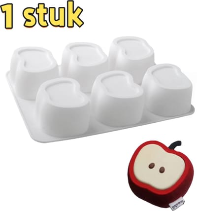 1 stuk - Taartvorm - 6 holtes, schattig hol appelontwerp - Grote bodem - Siliconen met imitatie fruitmousse - Geschikt voor het bakken van moussetaarten, antiaanbaklaag en gemakkelijk te ontvormen - 21,2*14,4*4 cm - Wit