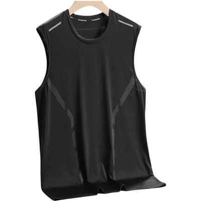 Heren Zomer Sportvest IJszijde O-hals Losse pasvorm Effen kleur Mouwloos Zweetabsorptie Sneldrogend Pullover Gym Fitness Jogging T M black