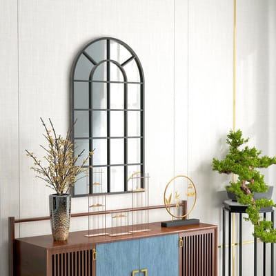 MODFU - Wandspiegel - Boogvormig Met Aluminium Frame - Modern Klassiek - Voor Hal - Zwart - 65 x 2,5 x 110 cm