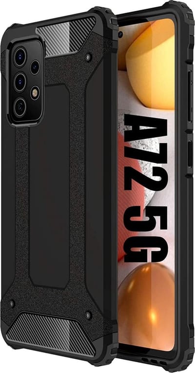 HB Hoesje Geschikt voor Samsung Galaxy A72 - Zwart - Anti-Shock Hybrid Armor Back Cover