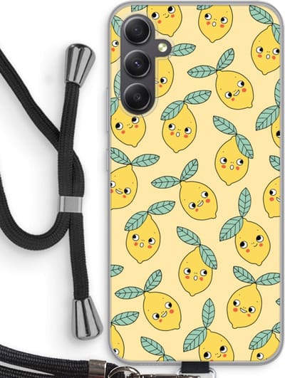 Case Company® - Hoesje met koord geschikt voor Samsung Galaxy A34 hoesje met Koord - Citroenen - Telefoonhoesje met Zwart Koord - Bescherming aan alle Kanten en Over de Schermrand