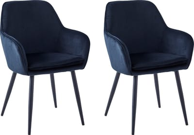 Colenis® - Levan eetkamerstoel - Set Van 2 - Zwart - Velvet - Industrieel - Met armleuning