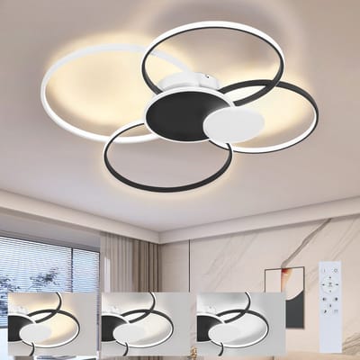 NETTLIFE Plafondlamp LED - Zwart - 6-Lichts - Grote - 72 W - Modern - Ringe Design - Woonkamerlamp 94 cm - Dimbaar met Afstandsbediening - voor Slaapkamer | Keuken | Eetkamer
