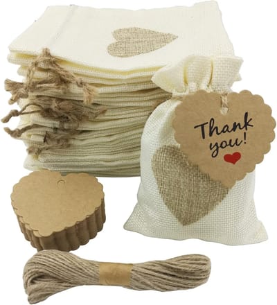 30 Stuks Jute Cadeautasjes met Trekkoord 10cm x 14cm voor Feestjes, Verjaardagen en Trouwen (Beige)