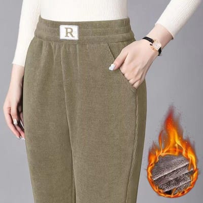 Dames Winter Lamsvacht Hoge Taille Losse Grote Maat Mom Harlan Broek Rechte Casual Broek 2XL gray