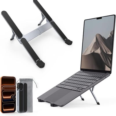 Famanu – Laptopstandaard - Opvouwbare Aluminium Notebookstandaard - In Hoogte Verstelbare Laptopstandaard Met Geventileerde Koeling - Laptop Houder Voor Alle 10-16” Laptops