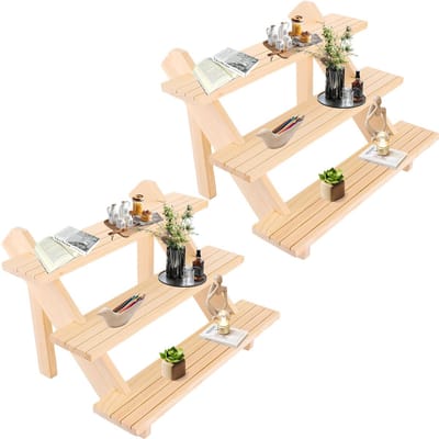 Dailygoody - Houten displaystandaard - 3-traps sieradenstandaard - Bruin - Oorbellenhouder - Perfect voor kunsthandwerk - Ideaal voor sieraden en make-up