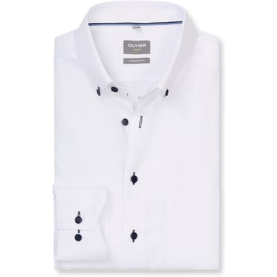 OLYMP Luxor comfort fit overhemd - pinpoint - wit - Strijkvrij - Boordmaat: 42 (EU maat: L)