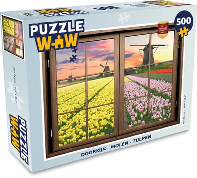 Puzzel Doorkijk - Molen - Tulpen - Legpuzzel - Puzzel 500 stukjes