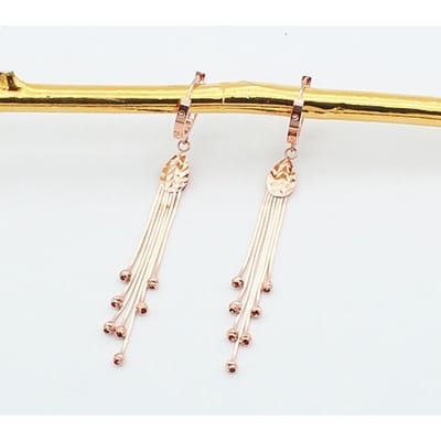 585 Paars Goud Zachte Ketting Kwast Ronde Kraal Druppel Oorbellen voor Vrouwen Exquise Lang Elegant 14K Roségoud Hoge Bruidssieraden beige