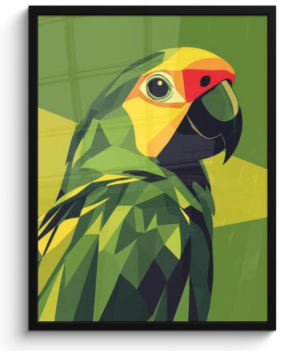 Poster in lijst - Fotolijst 60x80 cm - Posters - Papegaai - Groen - Snavel - Abstract - Posterlijst zwart - Decoratie - Wanddecoratie woonkamer - Muurdecoratie slaapkamer