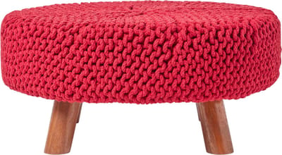 Homescapes Gebreide Voetenbank 30cm Hoog, Rood