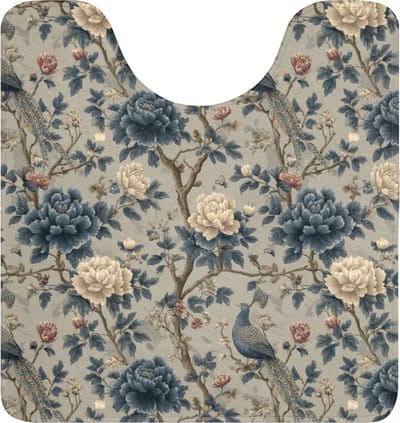 WC mat met uitsparing 55x60 cm - Antislip - Pauw - Bloemen - Blauw - Toiletmat met uitsnijding - Vloermat - Douchemat - Toilet tapijt - Toiletmatten