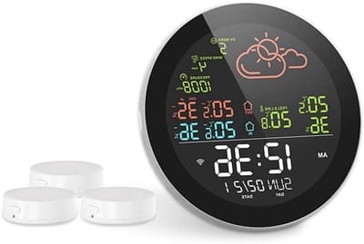 Weerstation Klok - Buiten Binnen - Weersvoorspelling Monitoren - Groot LCD Display - 19 cm - Zwart Wit