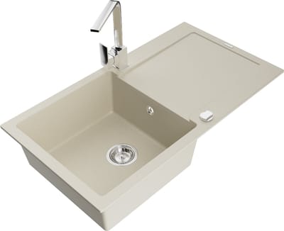 Mexen Leo granieten spoelbak 1-komers met afdruiprek en keukenmengkraan Rita, beige - 6501-69-670300-00